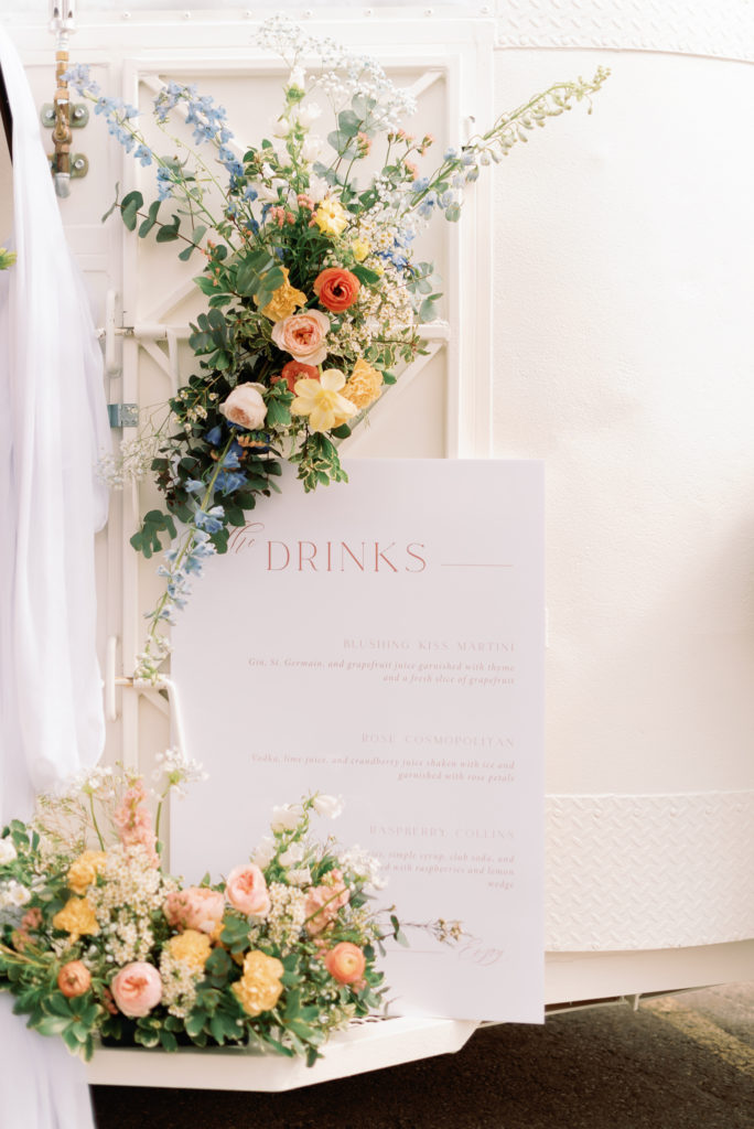 Wedding bar menu with flowers. 